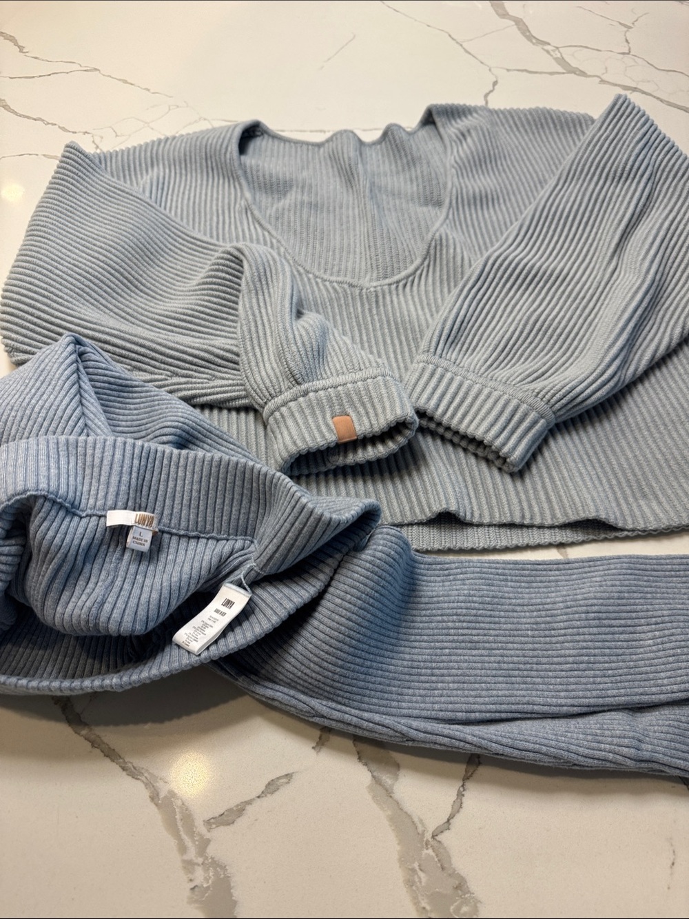 Light Blue LUNYA Good in Bed Ribbed V-Neck Women's Sweater & legging set